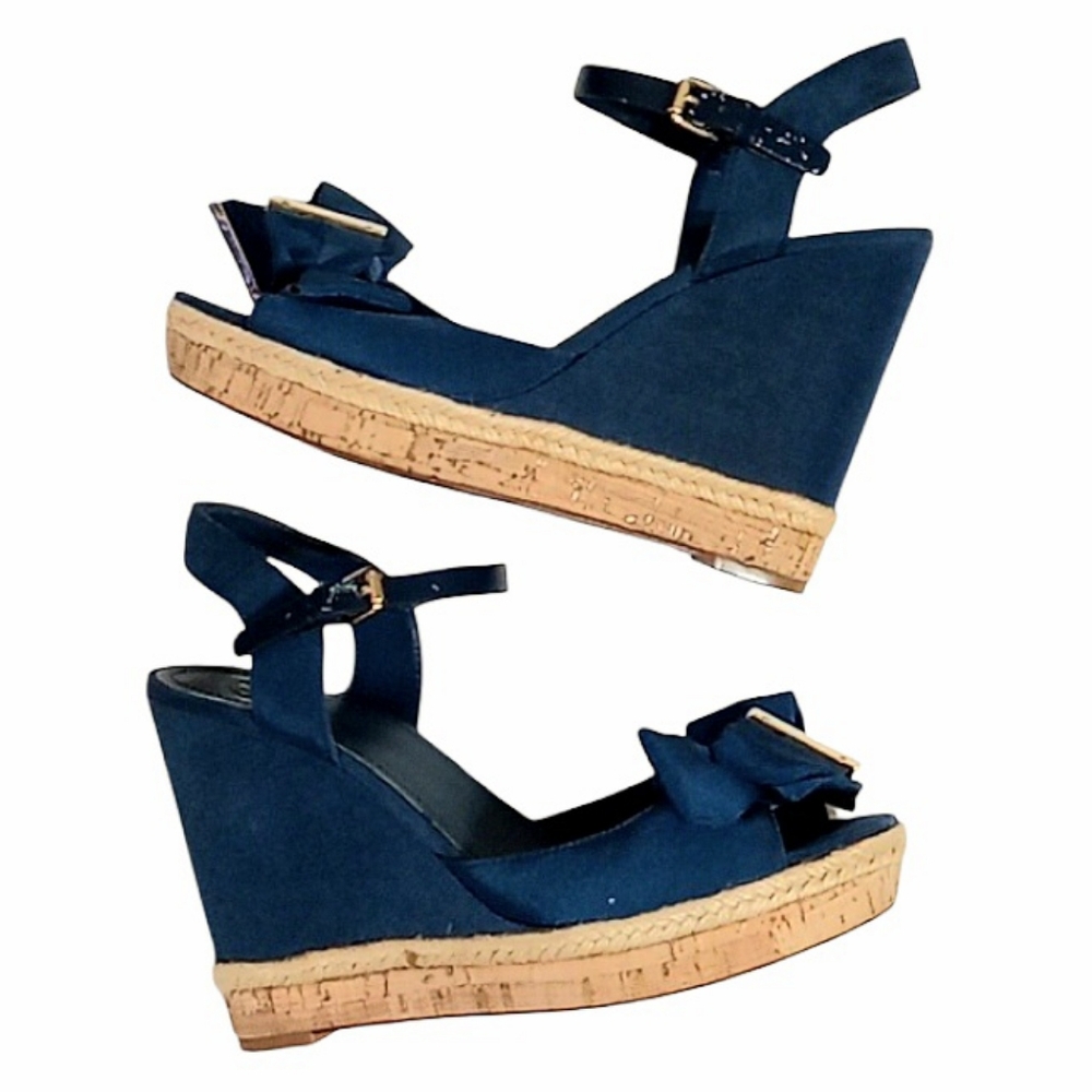 Tory Burch Penny Cork Wedge Sandals in Newport Navy Sz 10 - Picture 7 of 14